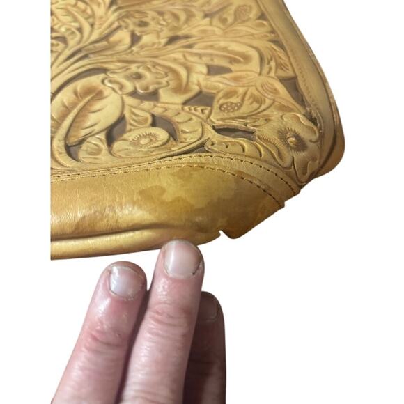 Vintage Hand Tooled Tan Brown Leather Hand / Shoulder Bag Floral Hippie Boho 70s - Picture 11 of 11